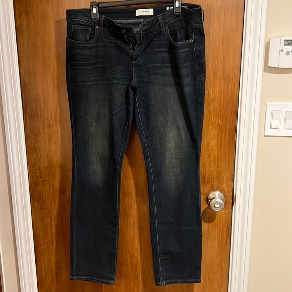 Sonoma dark wash, slim, straight jeans